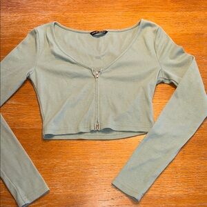 SHEIN Green Buttoned Crop Blouse